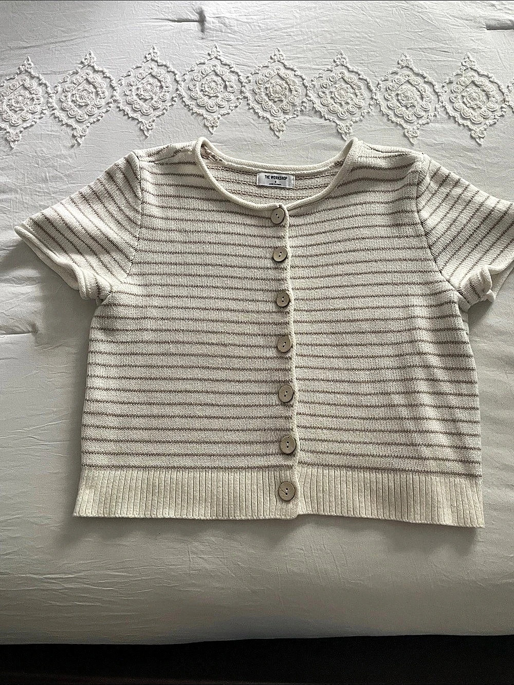 Button Front Knit Sweater in Cream